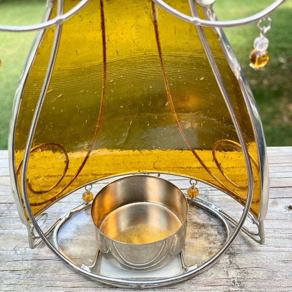 BED BATH and BEYOND Vintage Tealight Candle Stained Glass Angel Amber 7.5 inches - Picture 9 of 11